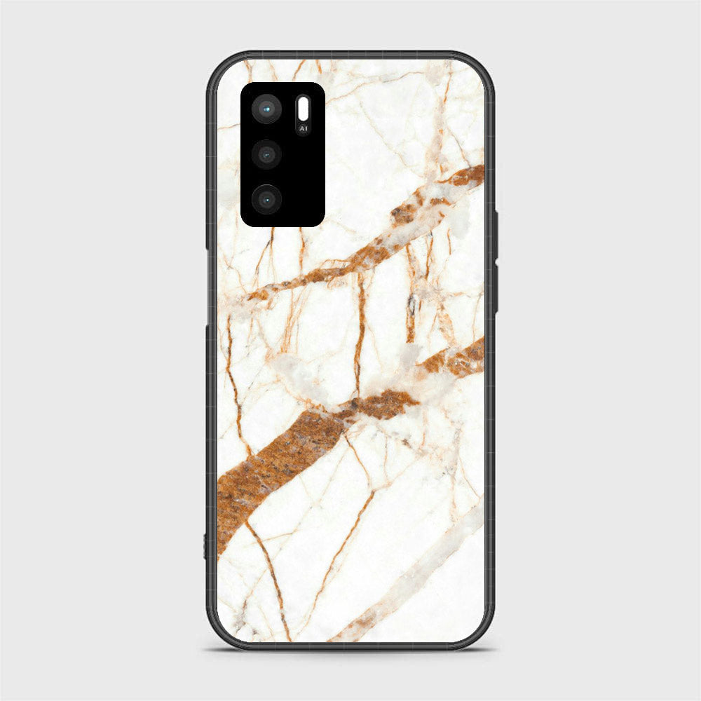 OPPO A16 - White Marble Series - Premium Printed Glass soft Bumper shock Proof Case