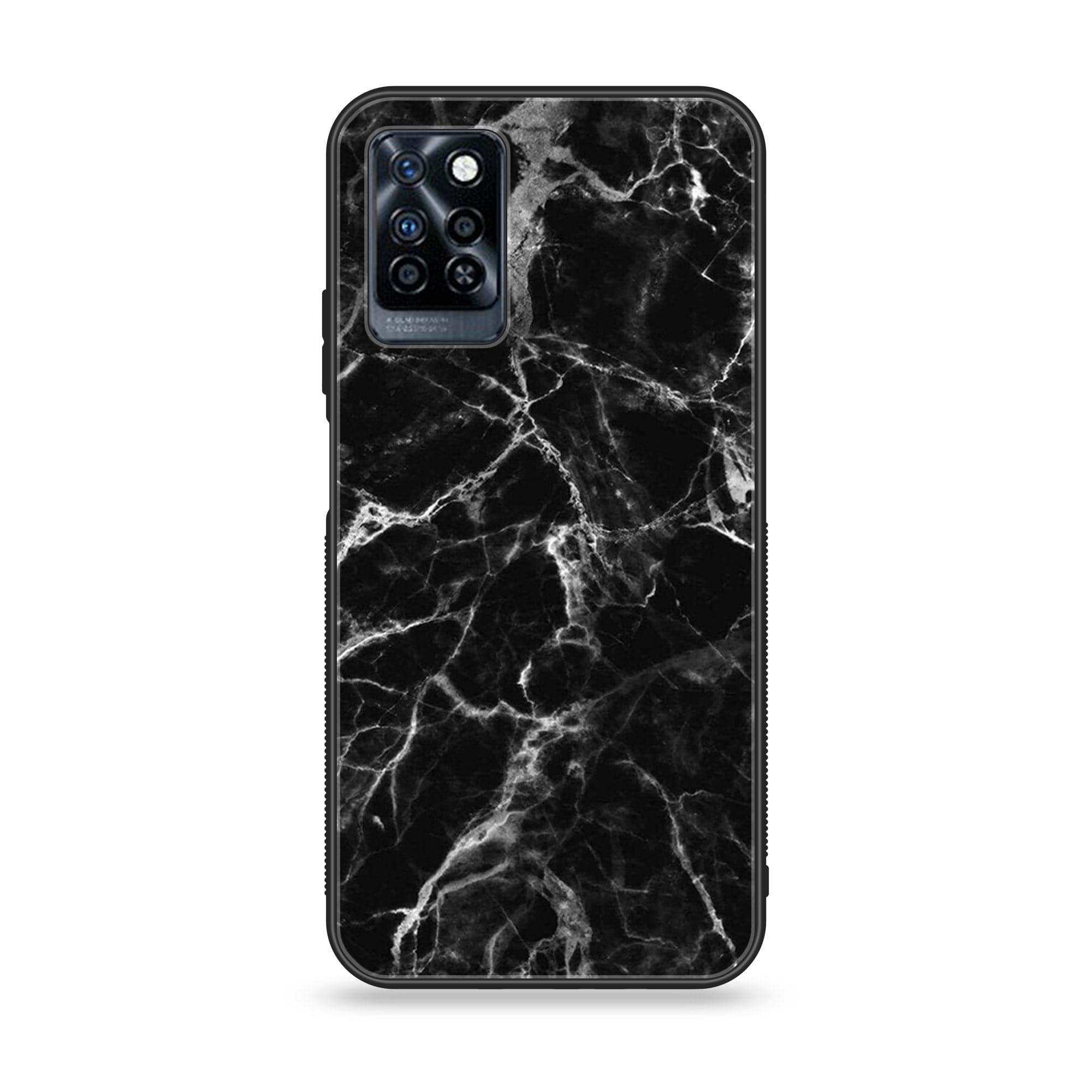 Infinix Note 10 Pro Black Marble Series Premium Printed Glass soft Bumper shock Proof Case