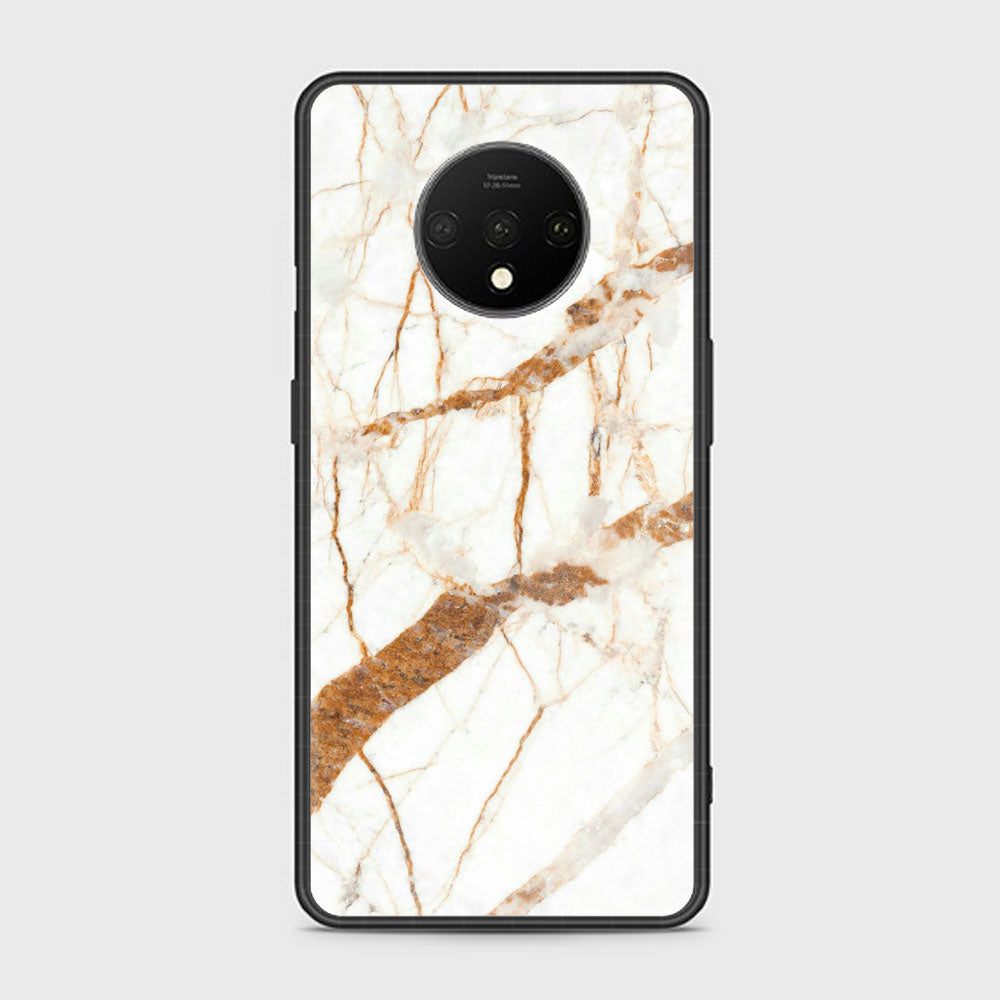 OnePlus 7T- White Marble Series - Premium Printed Glass soft Bumper shock Proof Case