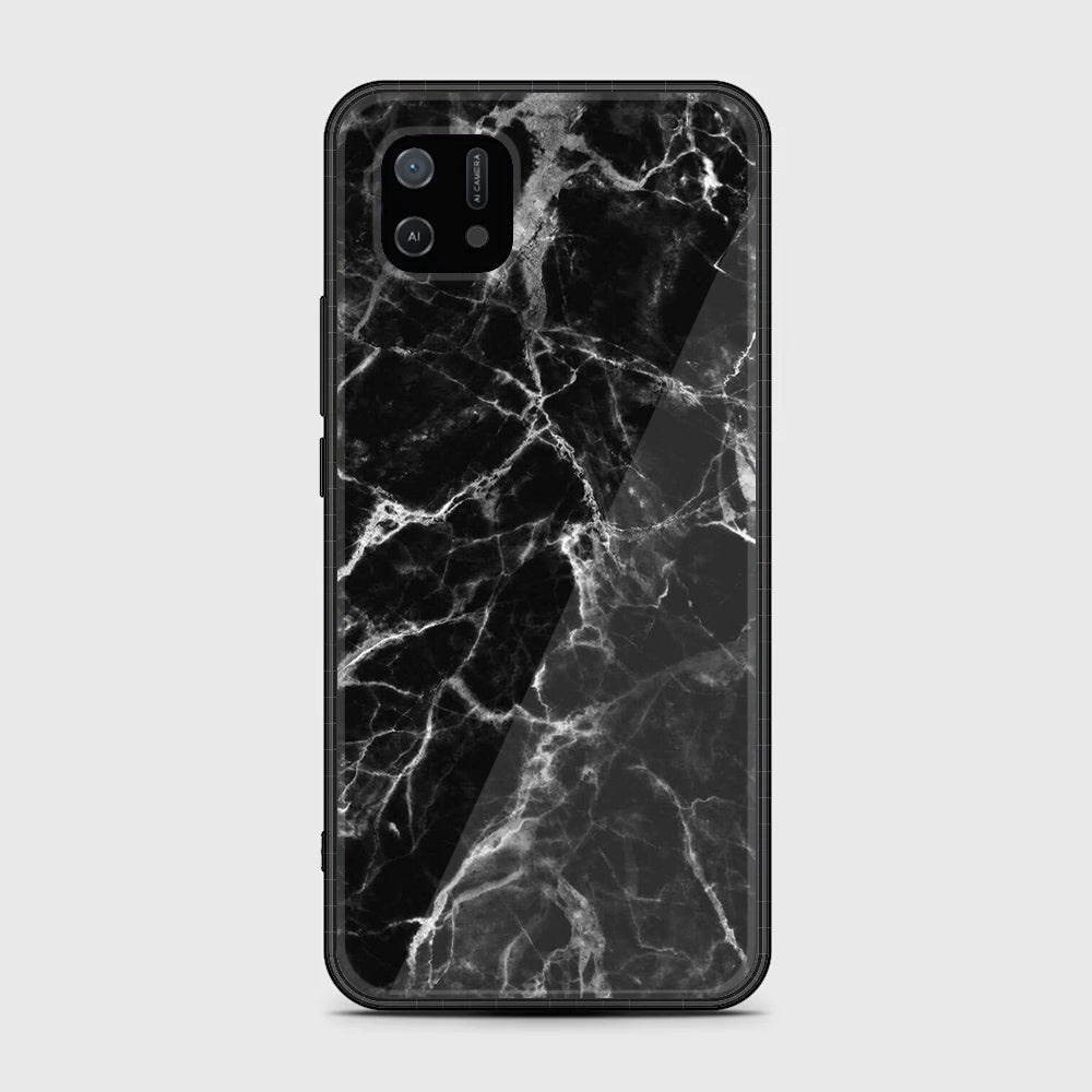 OPPO A16k Black Marble Series  Premium Printed Glass soft Bumper shock Proof Case