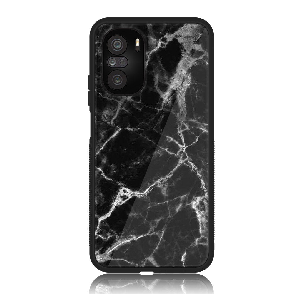 Xiaomi Poco F3 -Black marble Series - Premium Printed Glass soft Bumper shock Proof Case
