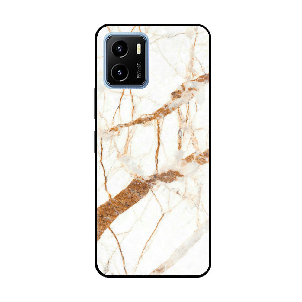 Vivo Y15a White Marble Series Premium Printed Glass soft Bumper shock Proof Case