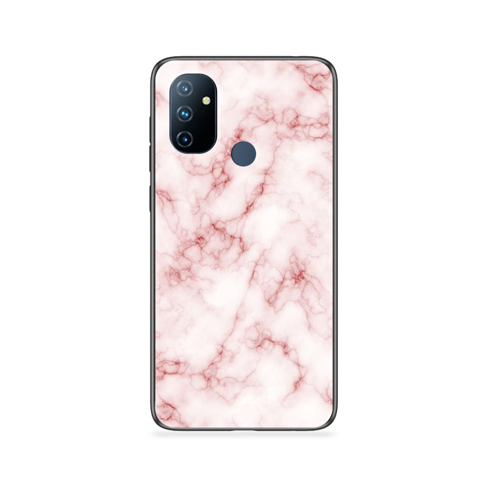 OnePlus Nord N100 Pink Marble Series Premium Printed Glass soft Bumper shock Proof Case
