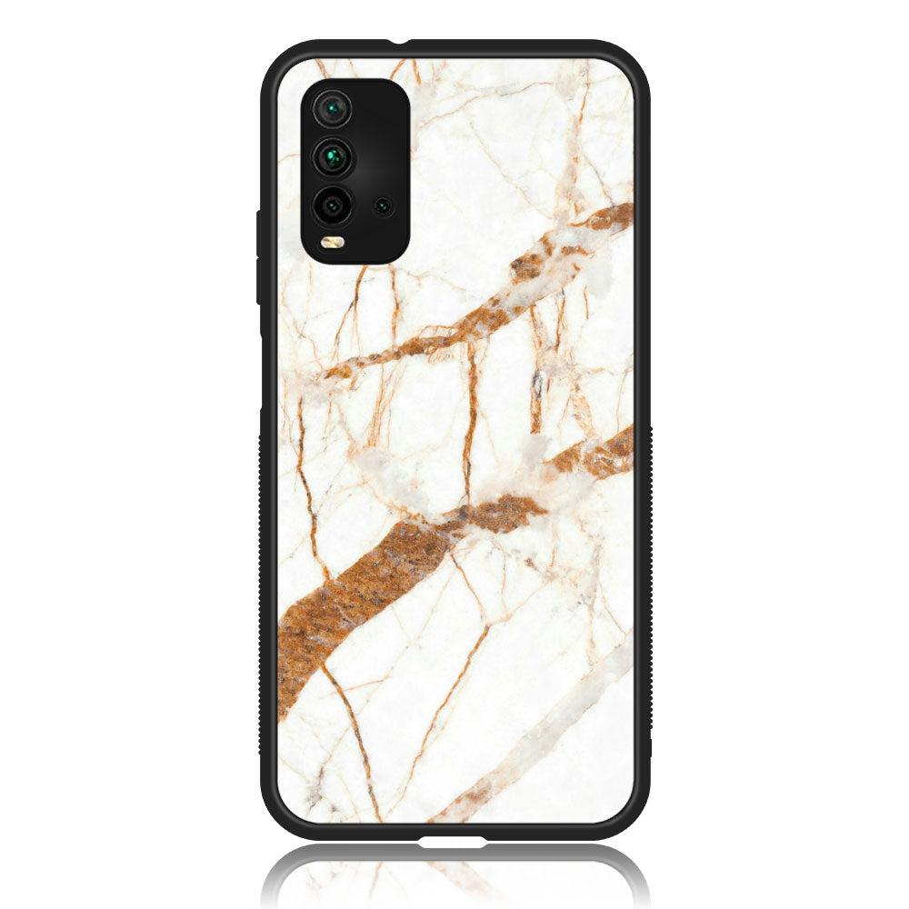 Xiaomi Redmi 9T - White Marble Series - Premium Printed Glass soft Bumper shock Proof Case