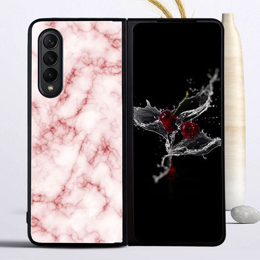 Galaxy Z Fold 3-Pink Marble Series - Premium Printed Glass soft Bumper shock Proof Case