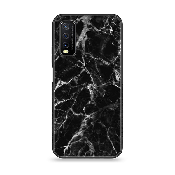 Vivo Y20 2021 Black Marble Design 4 Premium Printed Glass soft Bumper shock Proof Case CS-39969