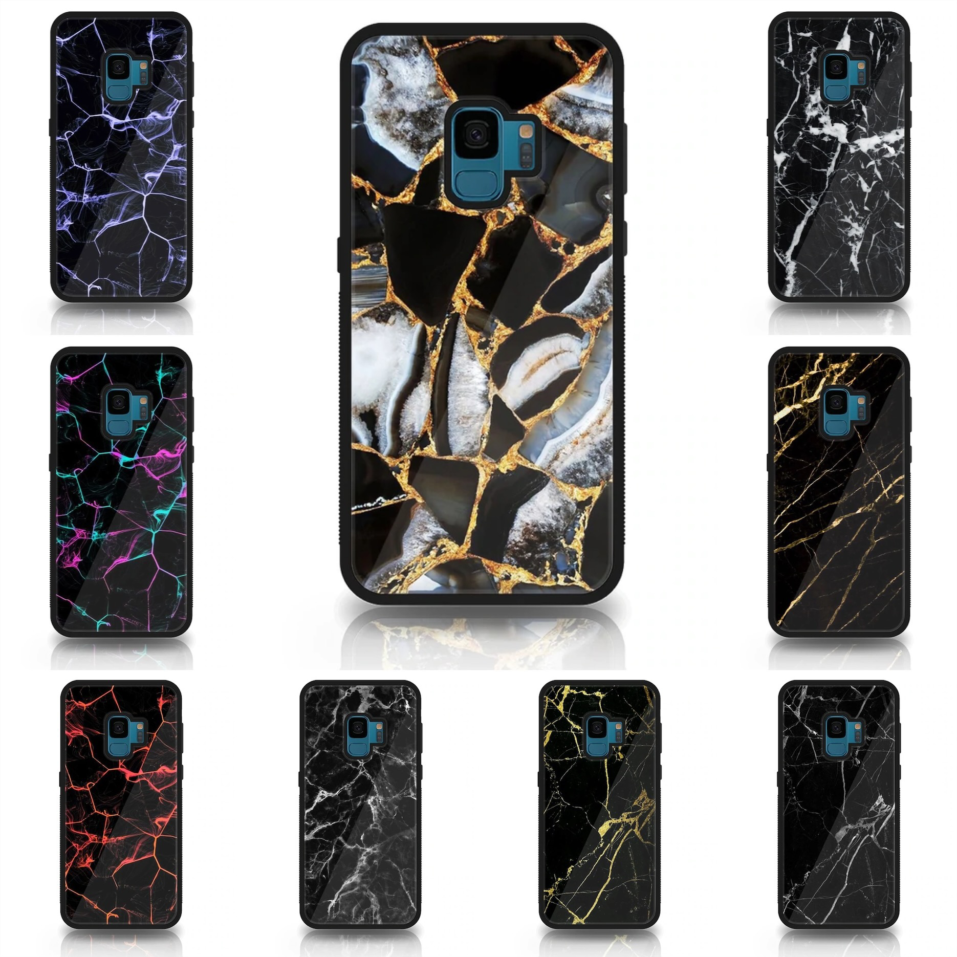 Galaxy S9 - Black Marble Series - Premium Printed Glass soft Bumper shock Proof Case