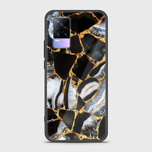 Vivo V21e - Black Marble Design 5 - Premium Printed Glass soft Bumper shock Proof Case CS-20683