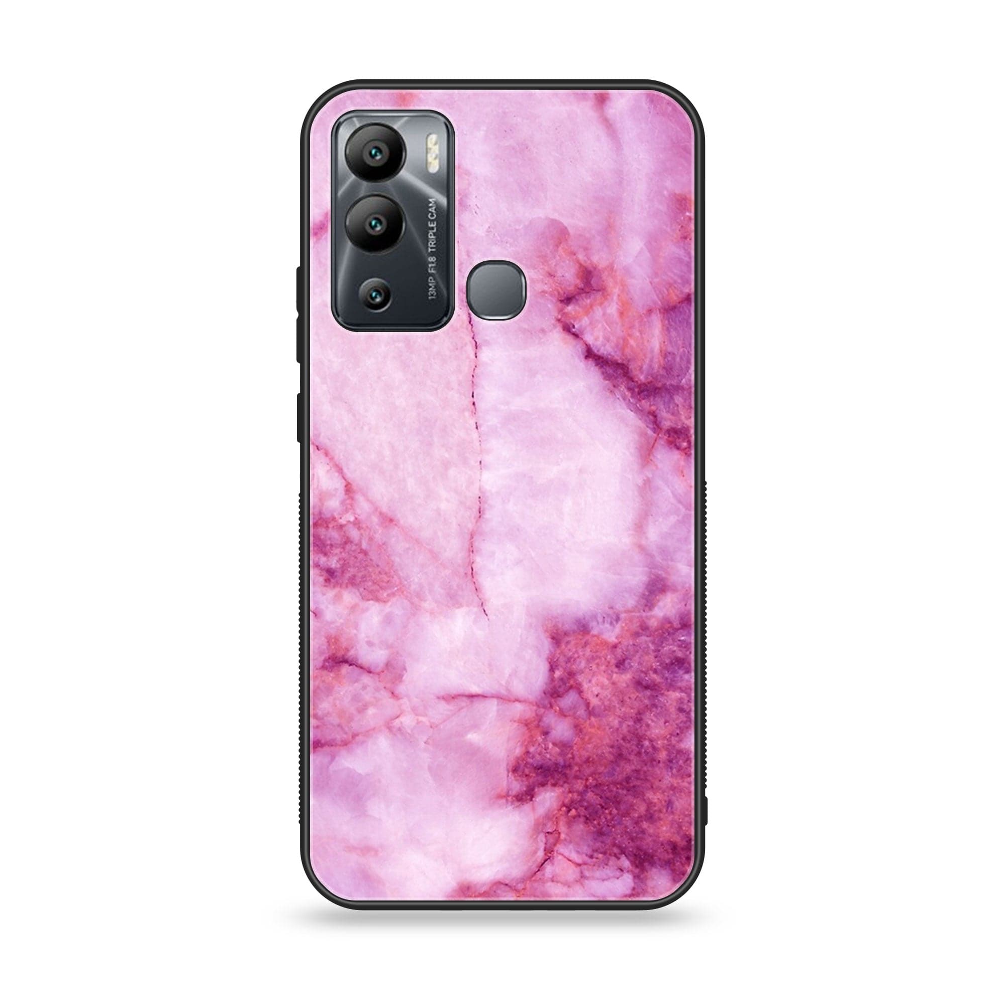 Infinix Hot 12i - Pink Marble Series - Premium Printed Glass soft Bumper shock Proof Case