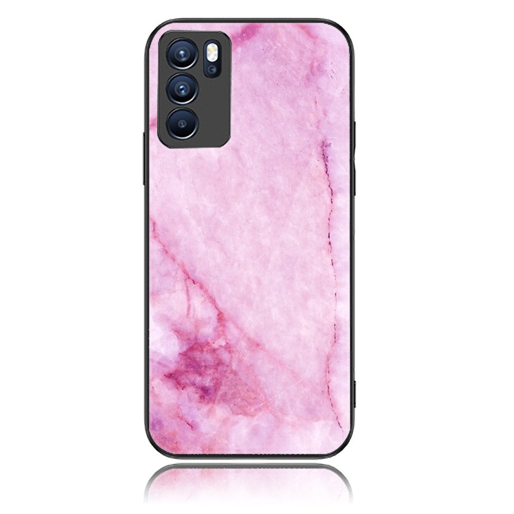 Oppo Reno 6 - Pink Marble Series - Premium Printed Glass soft Bumper shock Proof Case