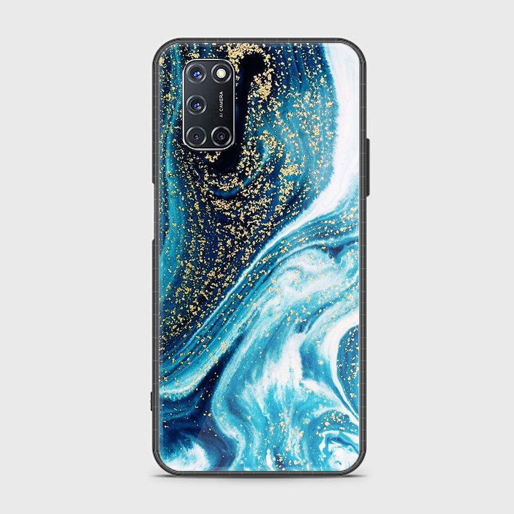 Oppo A52 - Blue Marble Series - Premium Printed Glass soft Bumper shock Proof Case