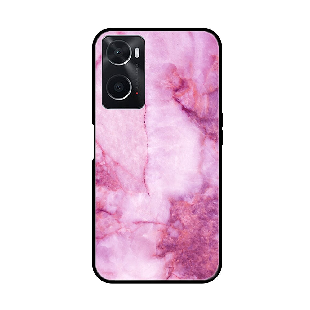 oppo A96 Pink Marble Series  Premium Printed Glass soft Bumper shock Proof Case