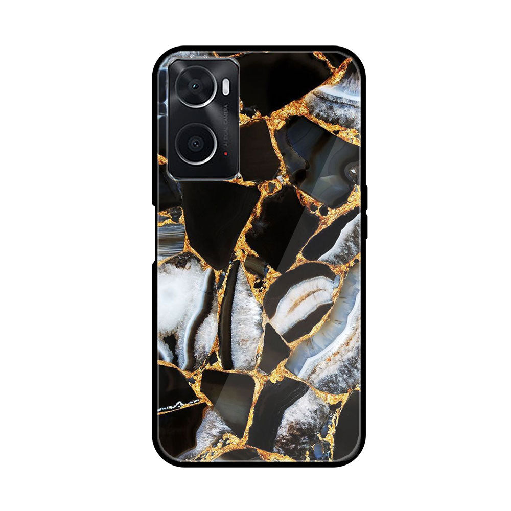 Oppo A76  Black Marble Series  Premium Printed Glass soft Bumper shock Proof Case