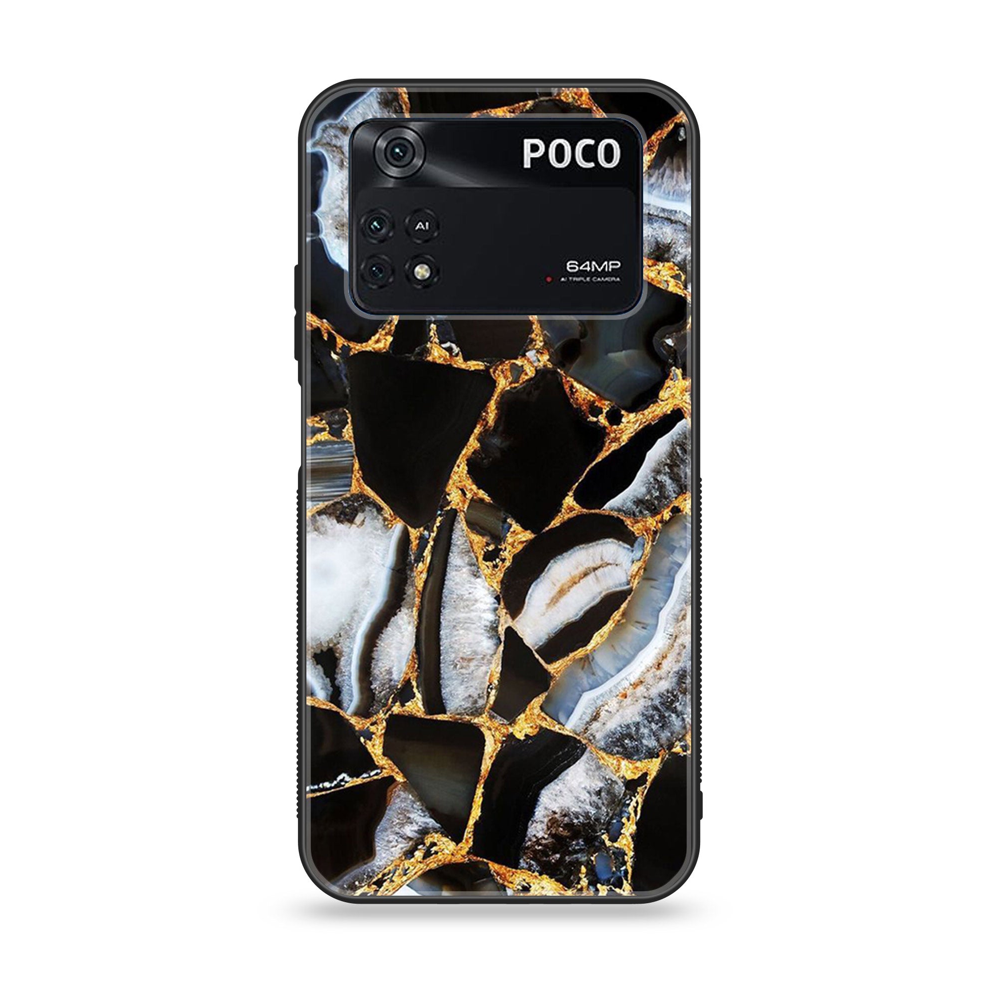 Xiaomi Poco M4 Pro 4G- Black Marble Series - Premium Printed Glass soft Bumper shock Proof Case