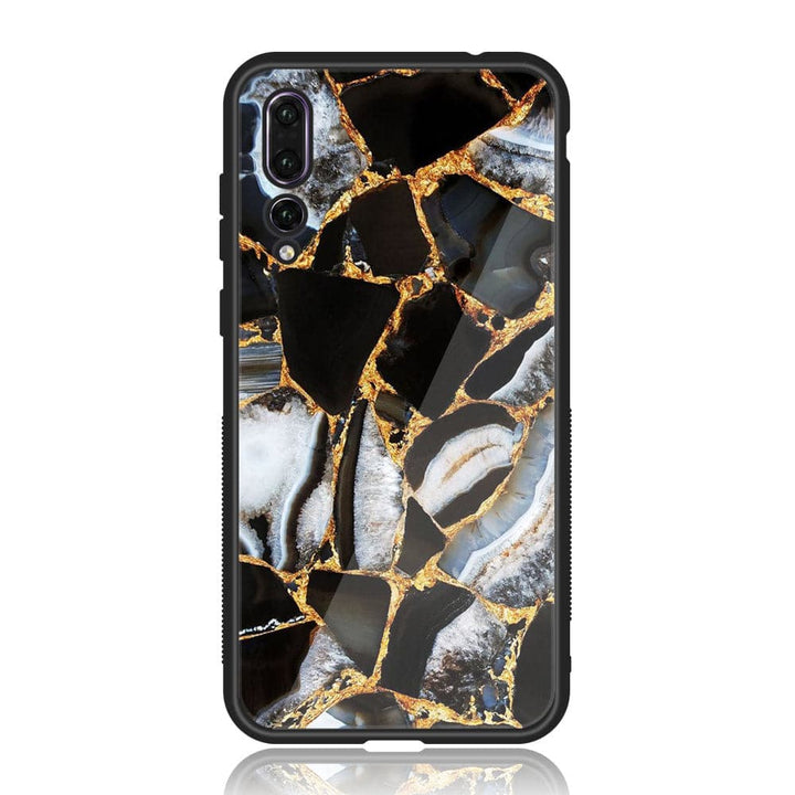 Huawei P20 Pro - Black Marble Design 5- Premium Metal Printed soft Bumper shock Proof Case  CS-31168