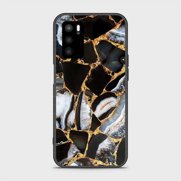 OPPO A16 - Black Marble S5  Premium Printed Glass Soft Bumper shock Proof Case CS-23051