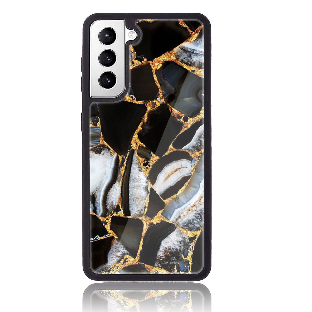 Samsung Galaxy S21 - Black Marble Series - Premium Printed Glass soft Bumper shock Proof Case