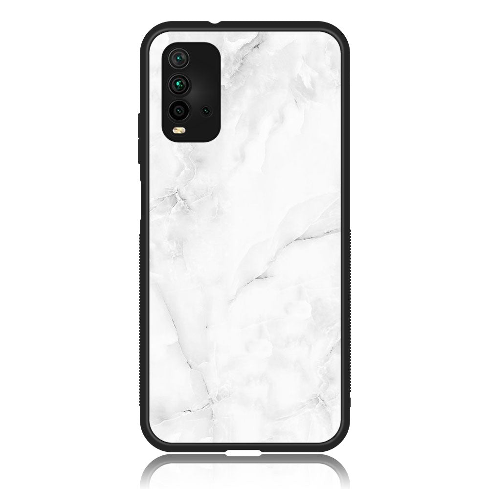 Xiaomi Redmi 9T - White Marble Series - Premium Printed Glass soft Bumper shock Proof Case