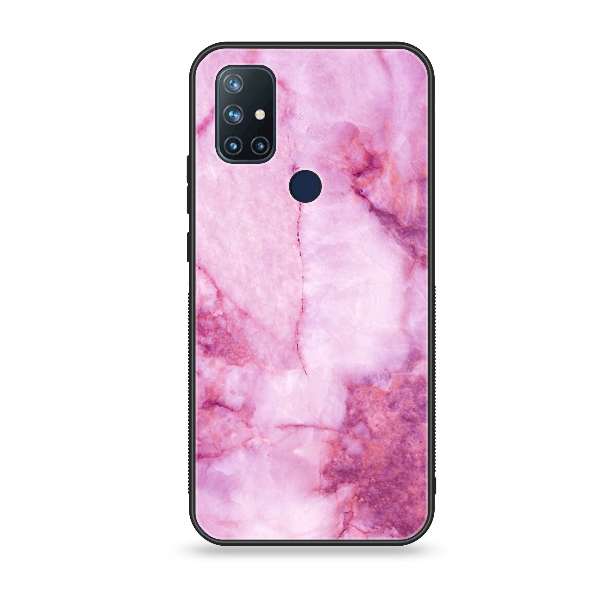 OnePlus Nord N10- Pink Marble Series - Premium Printed Glass soft Bumper shock Proof Case