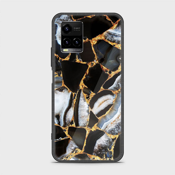 Vivo Y33s - Black Marble Design 5 - Premium Printed Glass soft Bumper shock Proof Case CS-16670