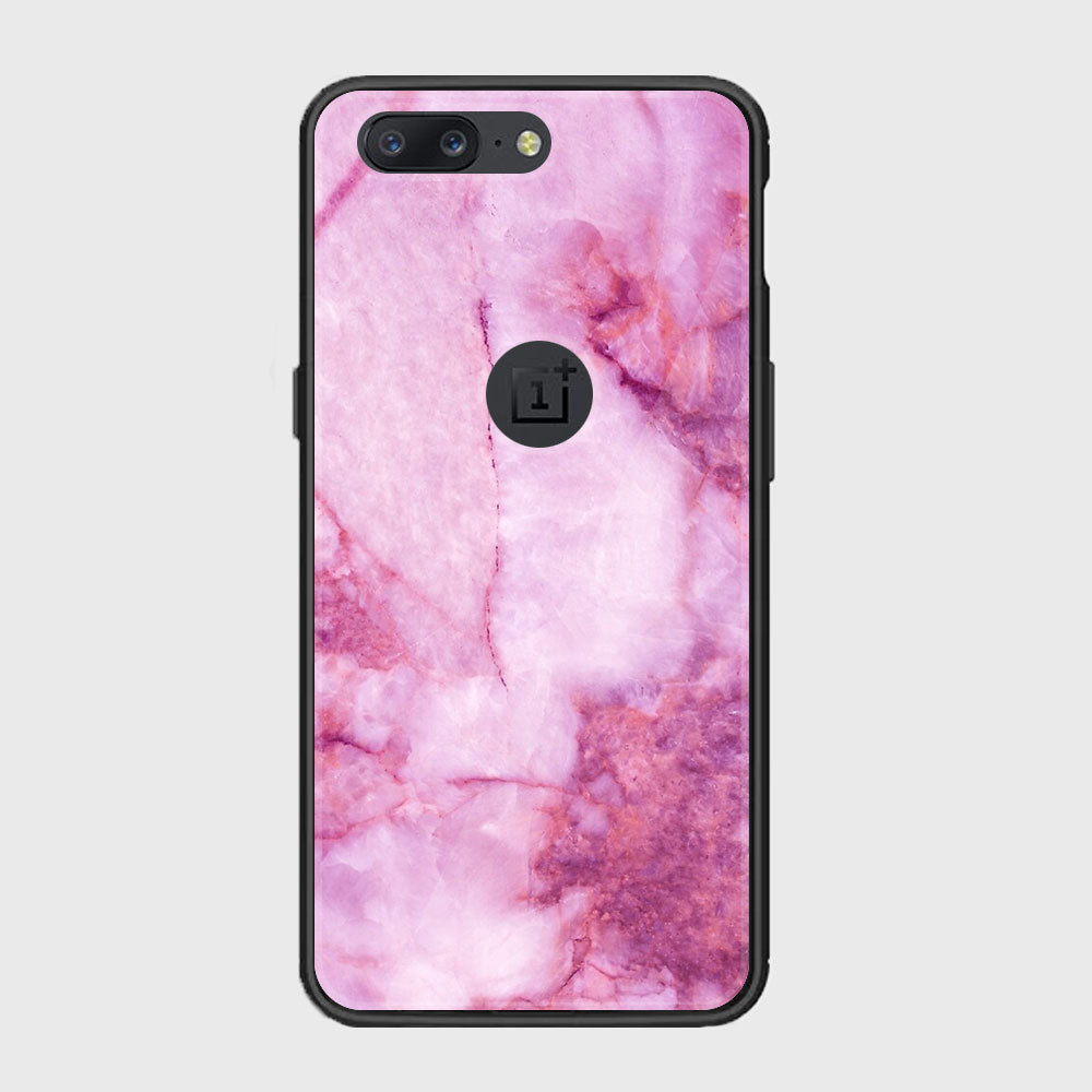 OnePlus 5 -Pink Marble Series - Premium Printed Glass soft Bumper shock Proof Case