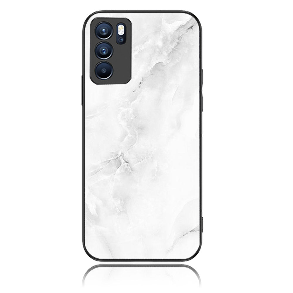 Oppo Reno 6 - White Marble Series - Premium Printed Glass soft Bumper shock Proof Case