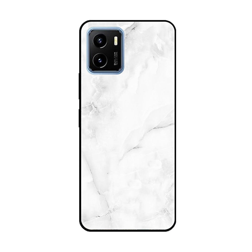 Vivo Y15a White Marble Series Premium Printed Glass soft Bumper shock Proof Case