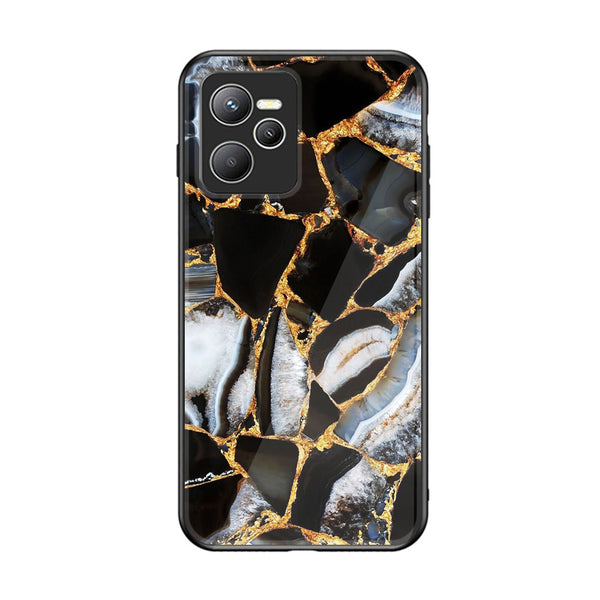 Realme C35 - Black Marble Design 5 - Premium Printed Glass soft Bumper shock Proof Case CS-19860