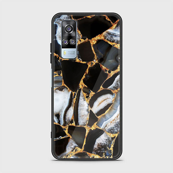 Vivo Y53s 4G Black Marble Design 5 Premium Printed Glass soft Bumper shock Proof Case CS-19905