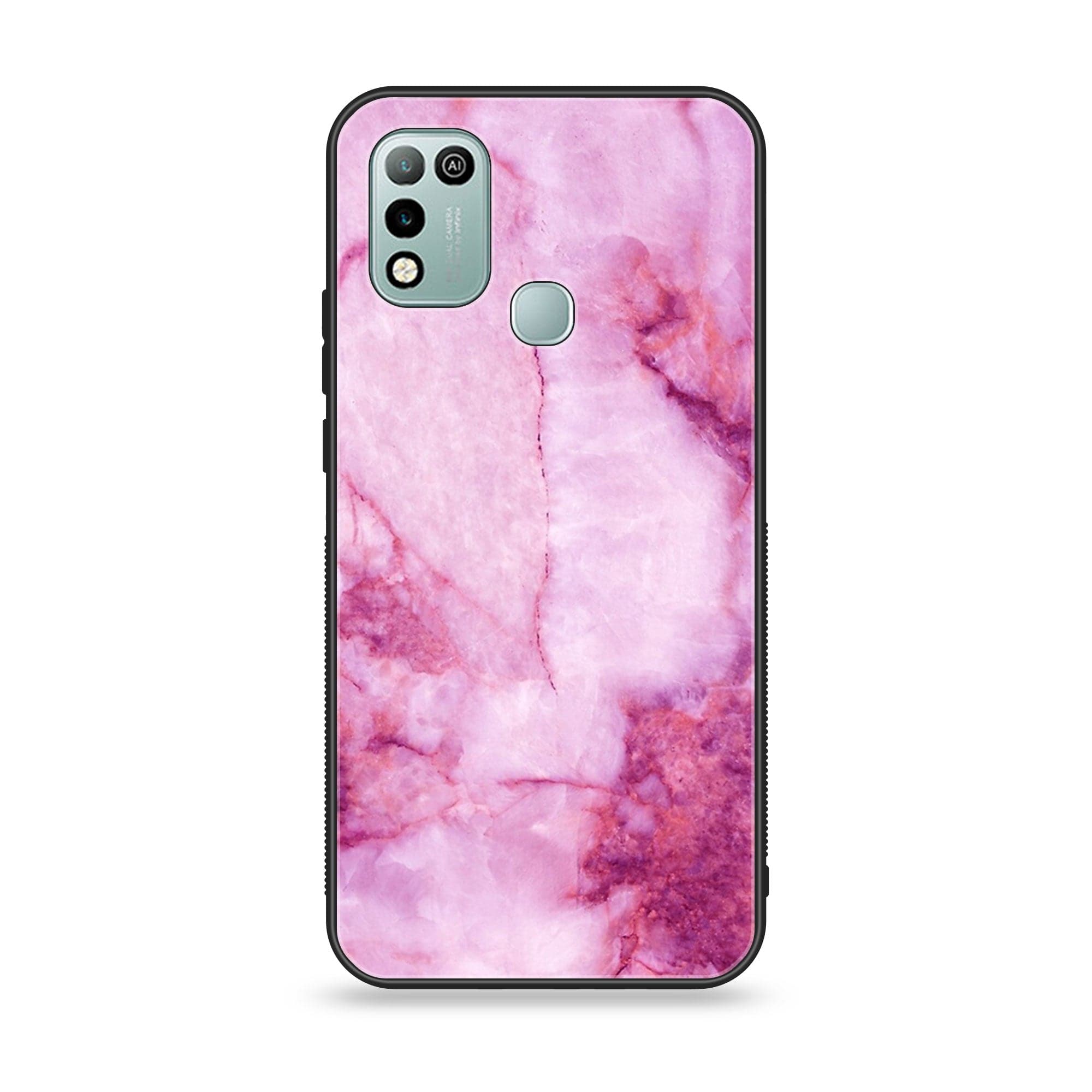 Infinix Hot 10 Play- Pink Marble Series - Premium Printed Glass soft Bumper shock Proof Case