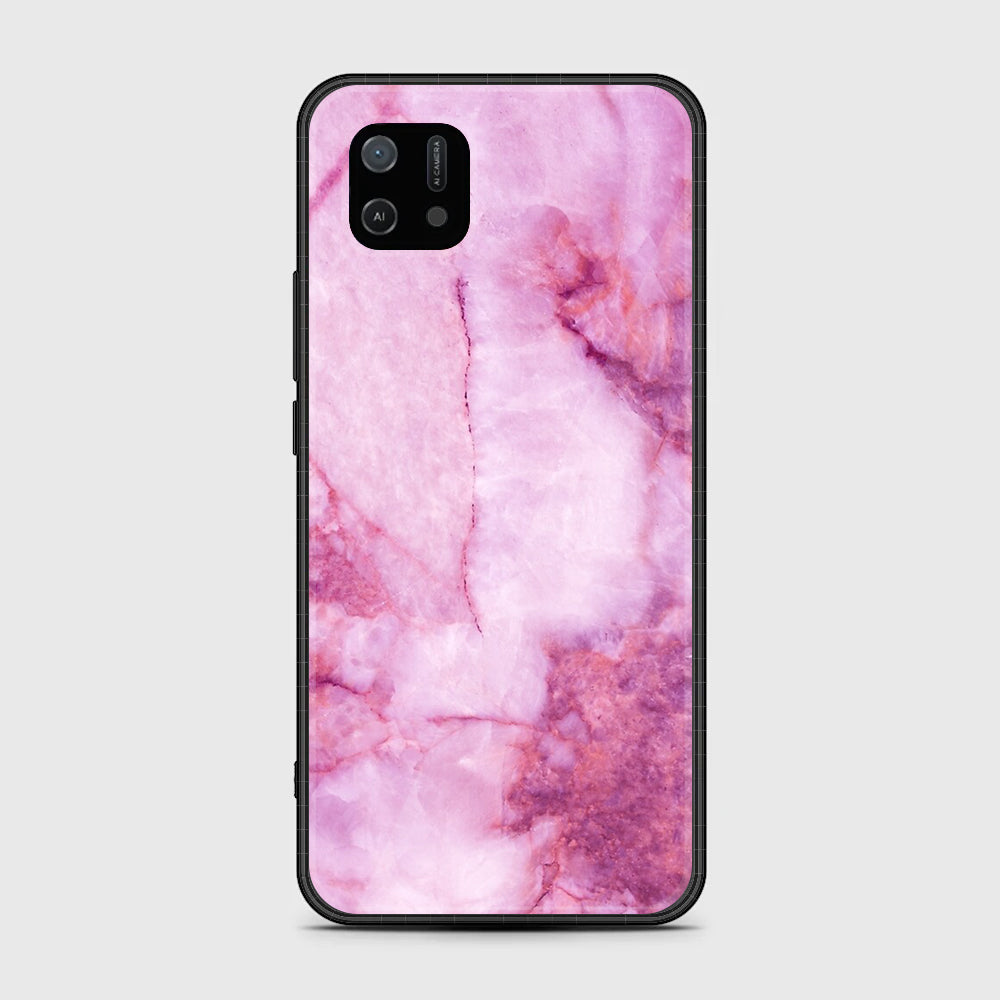 OPPO A16k Pink Marble Series  Premium Printed Glass soft Bumper shock Proof Case