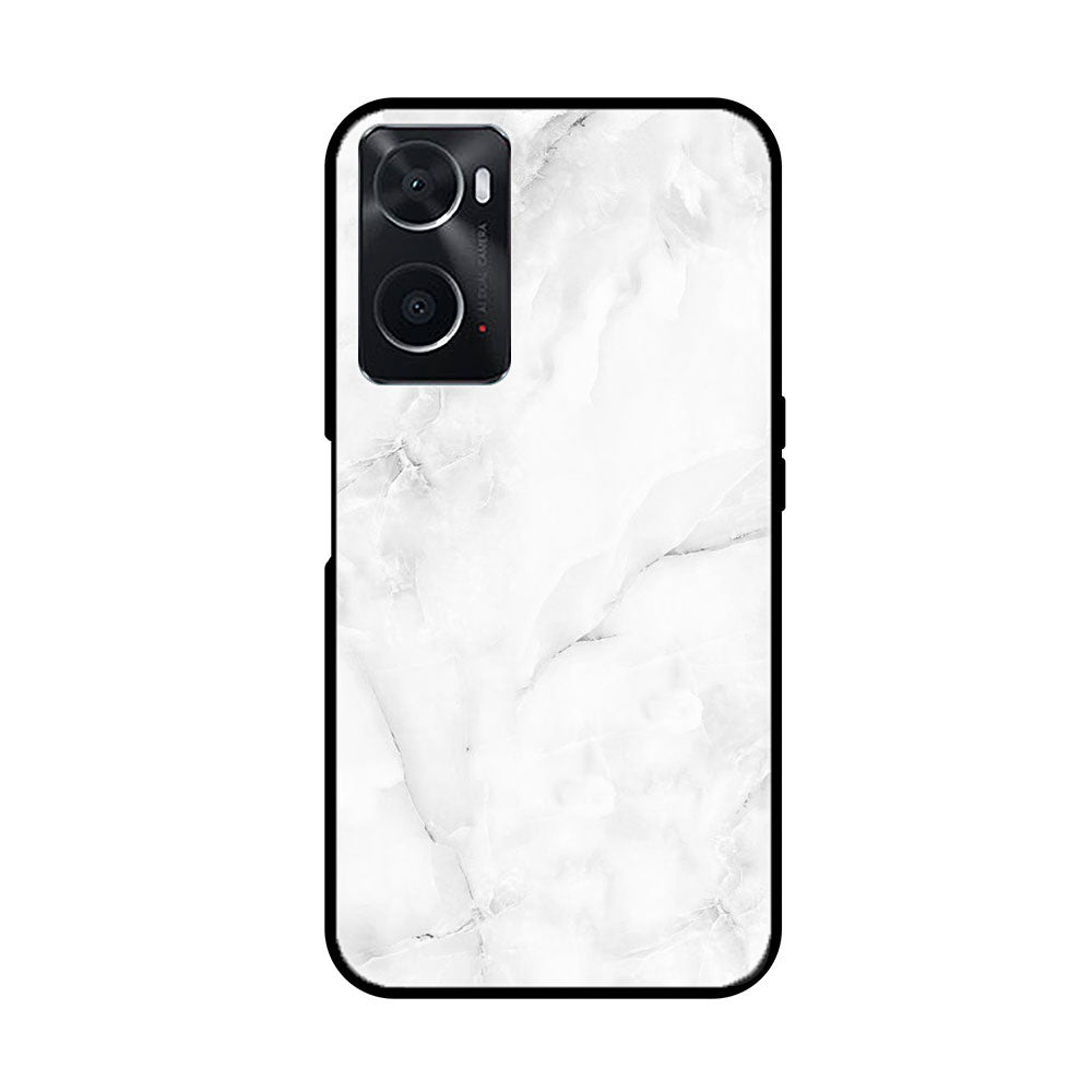 Oppo A76 White Marble Series  Premium Printed Glass soft Bumper shock Proof Case