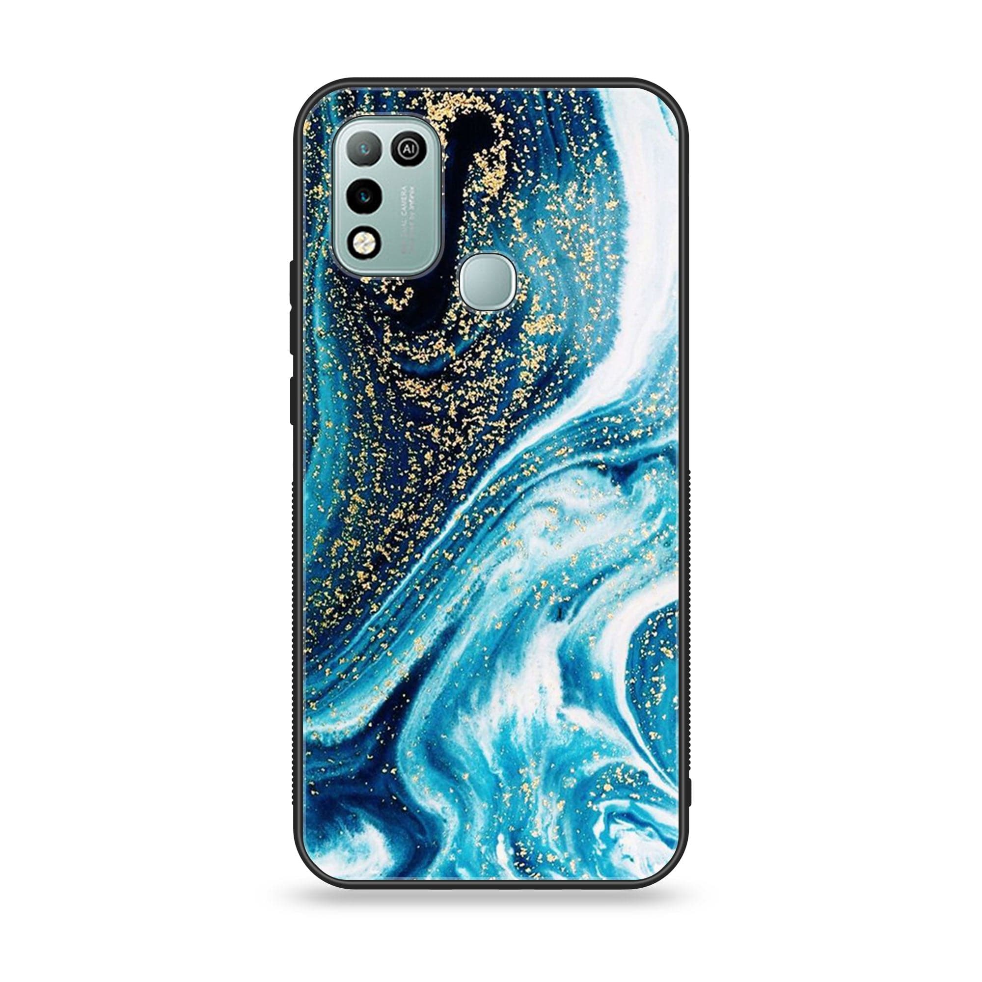Infinix Hot 10 Play- Blue Marble Series - Premium Printed Glass soft Bumper shock Proof Case