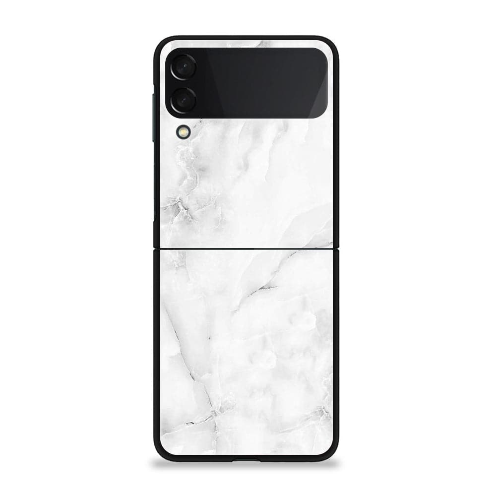 Galaxy Z Flip 3 - White Marble Series - Premium Printed Glass soft Bumper shock Proof Case