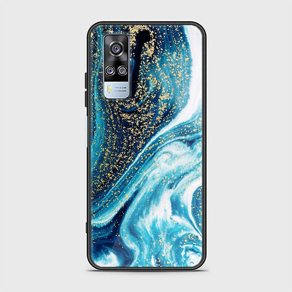 Vivo Y53s 4G Blue Marble Series   Design 5 Premium Printed Glass soft Bumper shock Proof Case  CS-20036