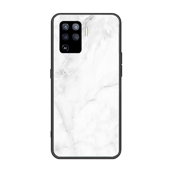 Oppo F19 Pro/ A94 4g/ Reno 5 Lite  - White Marble Design 5 - Premium Printed Glass soft Bumper shock Proof Case CS-33432