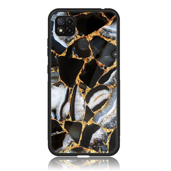 Xiaomi Redmi 9C - Black Marble Design 5 - Premium Printed Glass soft Bumper shock Proof Case CS-10087