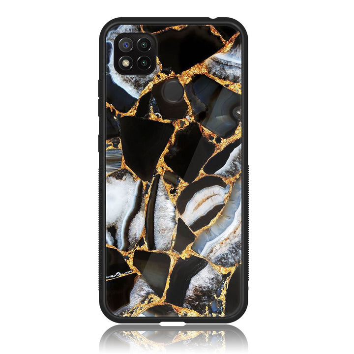 Xiaomi Redmi 9C - Black Marble Design 5 - Premium Printed Glass soft Bumper shock Proof Case CS-10087