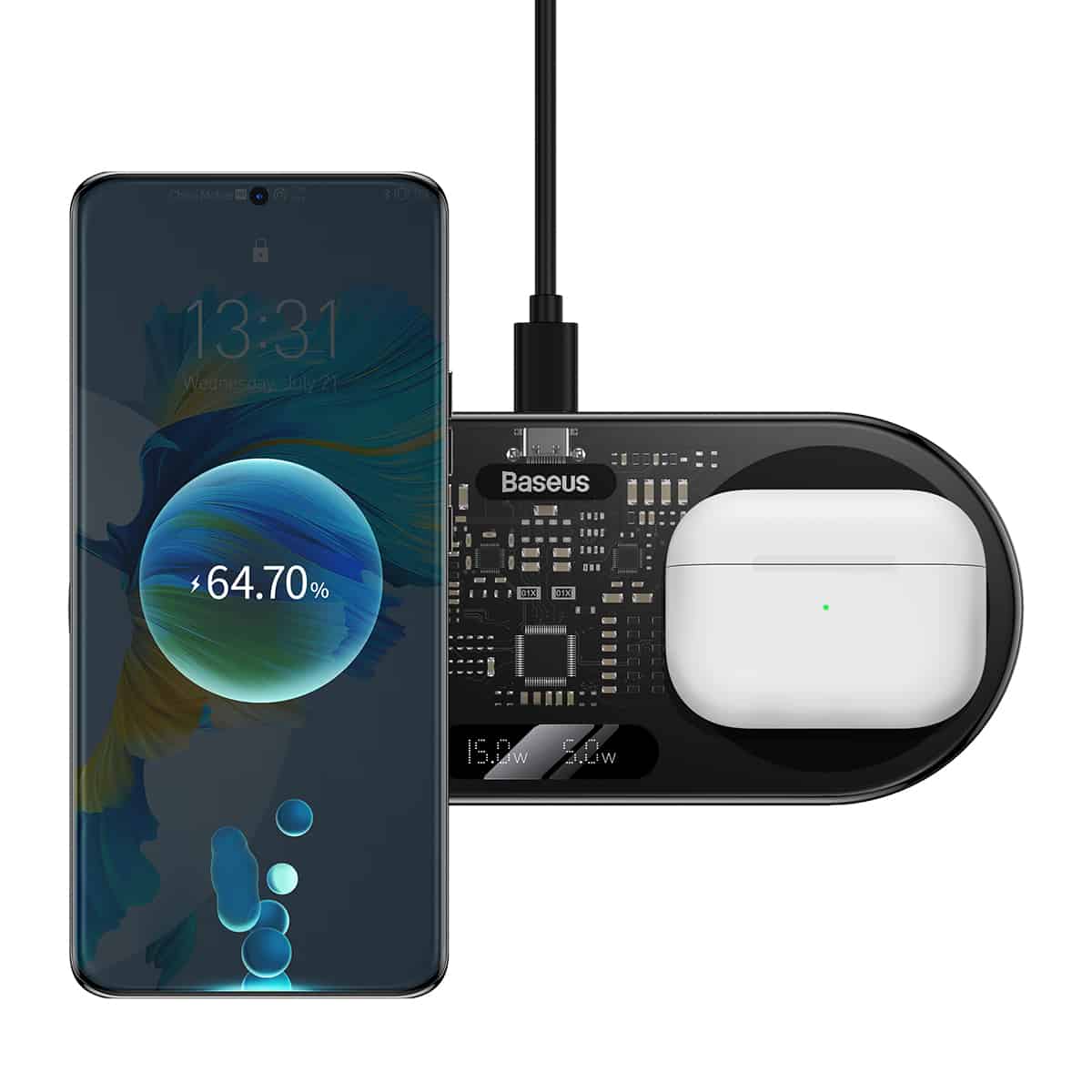 Baseus Digital LED Display 2in1 Wireless Charger 20W Black Universal version