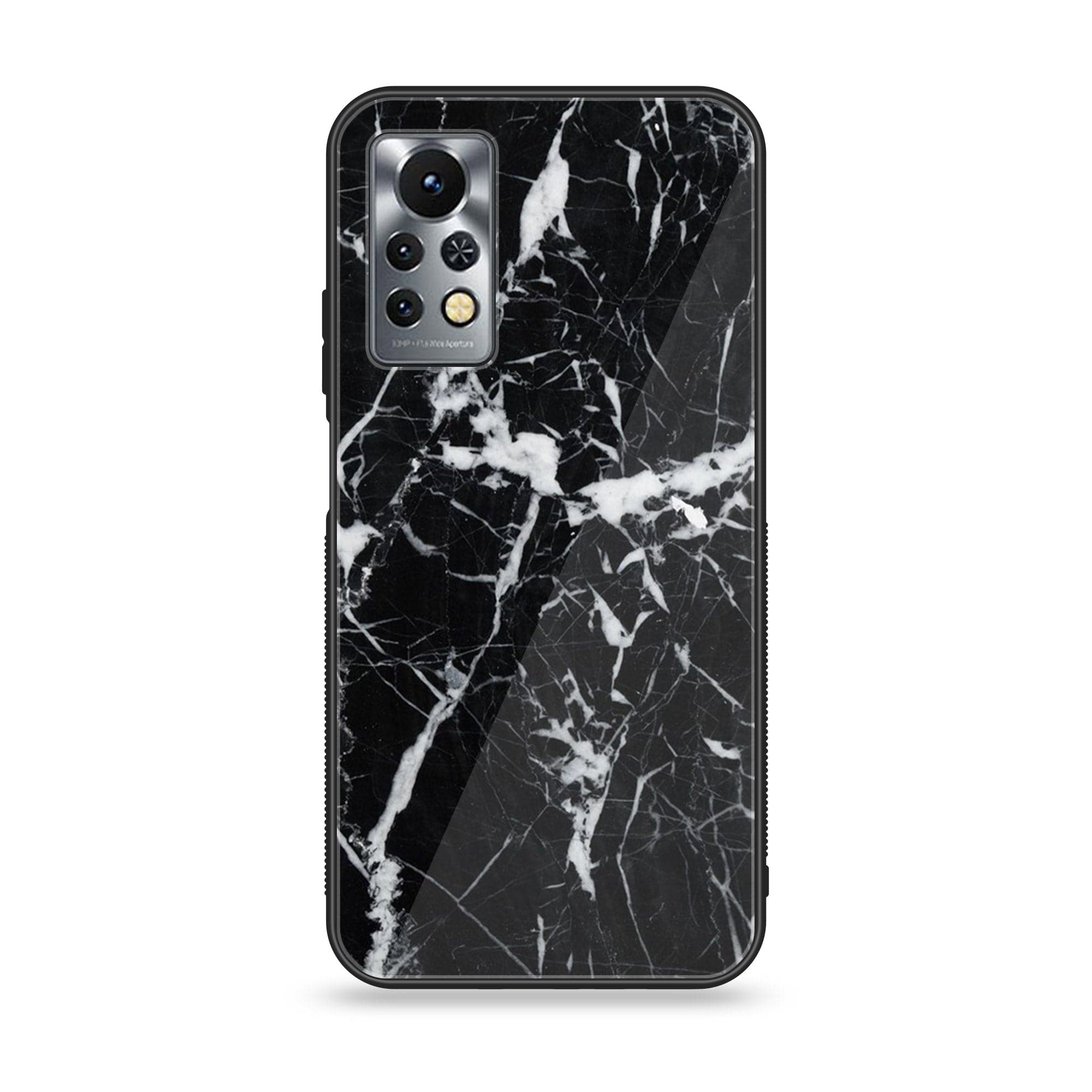 Infinix Note 11s - Black Marble Series - Premium Printed Glass soft Bumper shock Proof Case
