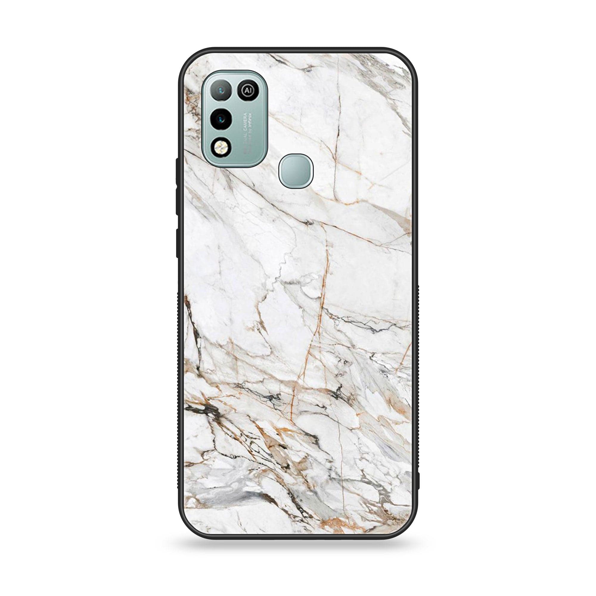 Infinix Hot 10 Play- White Marble Series - Premium Printed Glass soft Bumper shock Proof Case