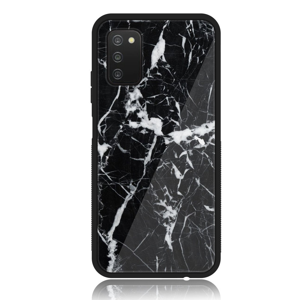 Samsung Galaxy A02s - Black Marble Series - Premium Printed Glass soft Bumper shock Proof Case