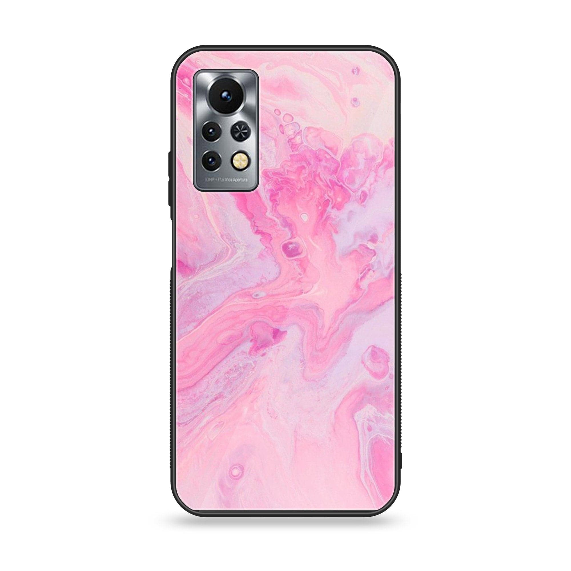 Infinix Note 11s - Pink Marble Series - Premium Printed Glass soft Bumper shock Proof Case