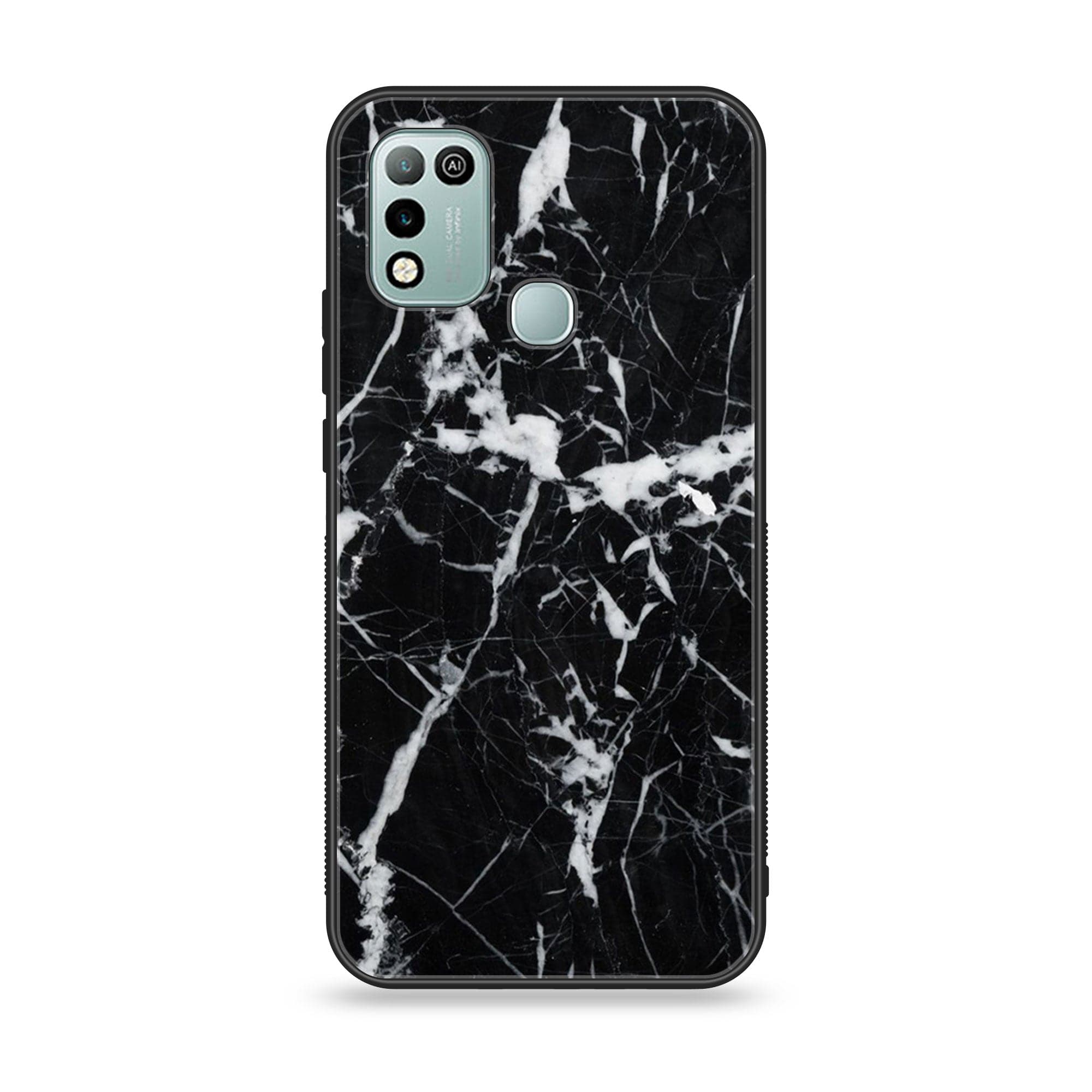 Infinix Hot 11 Play - Black Marble Series - Premium Printed Glass soft Bumper shock Proof Case