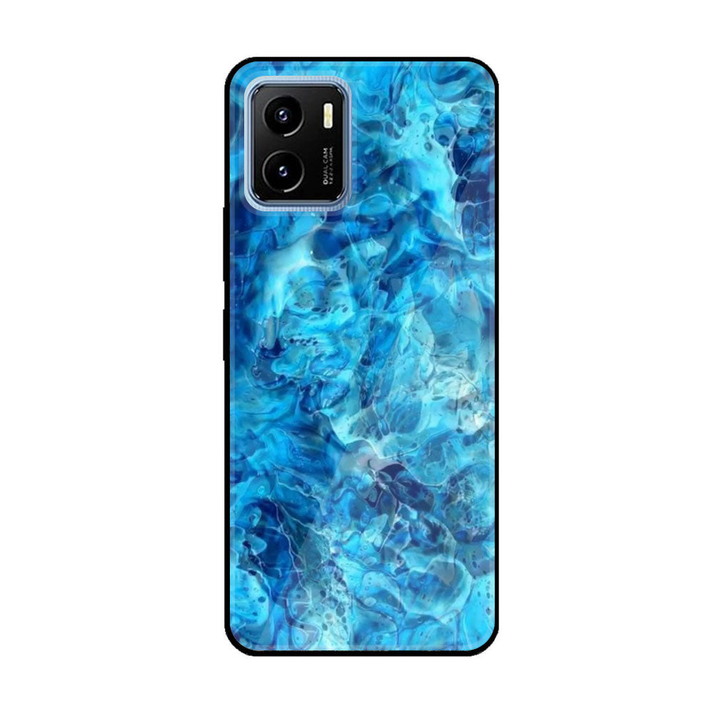 Vivo Y15a  Blue Marble Series Premium Printed Glass soft Bumper shock Proof Case