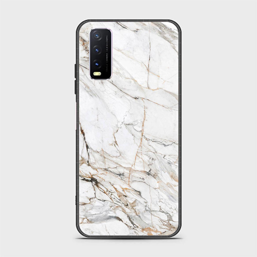 Vivo Y11s White Marble Series  Premium Printed Glass soft Bumper shock Proof Case