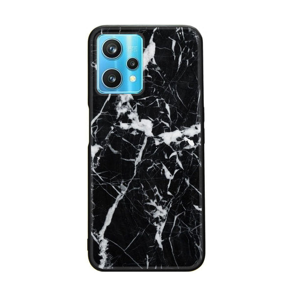 Realme 9 - Black Marble Design 6 - Premium Printed Glass soft Bumper shock Proof Case CS-18231