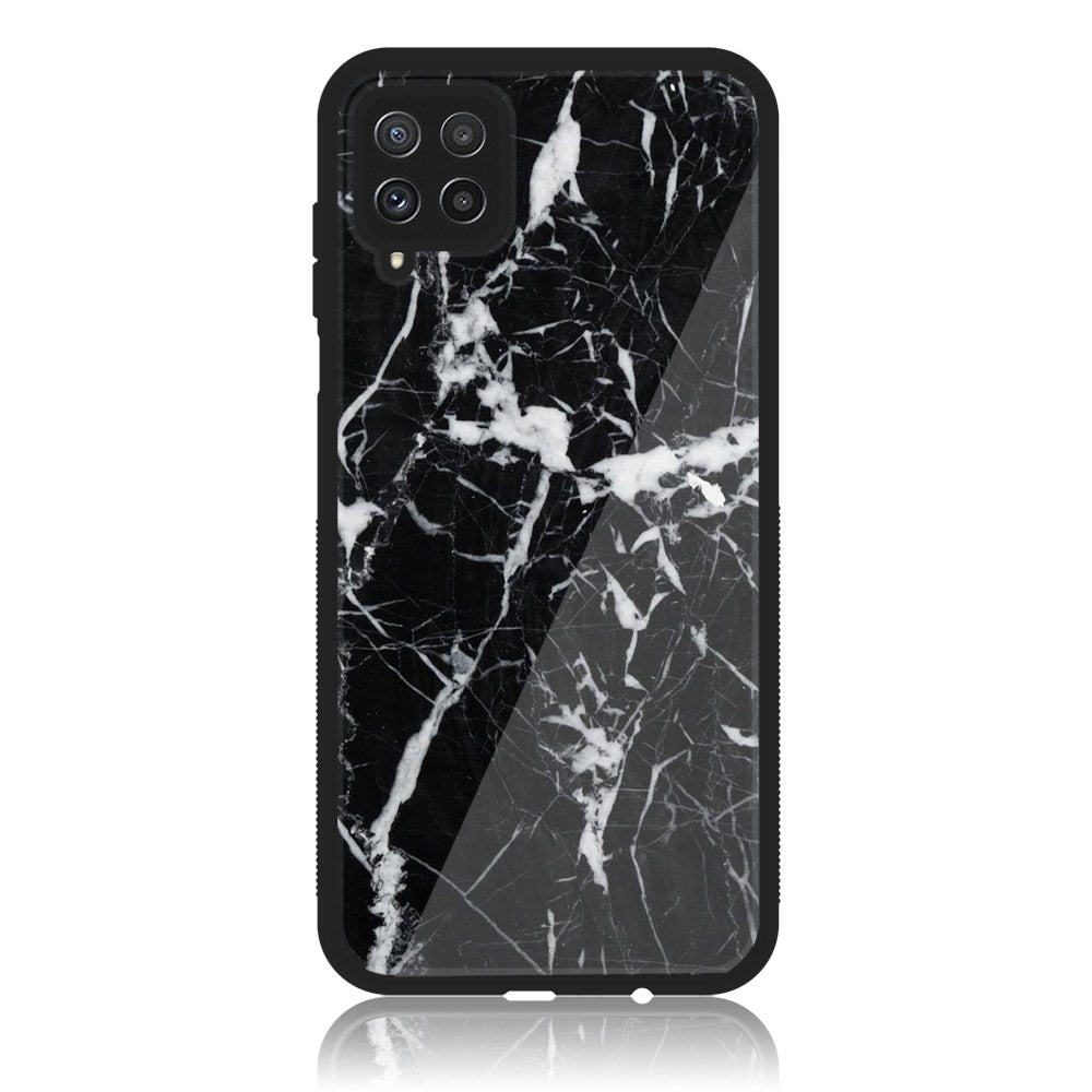 Samsung Galaxy A22 - Black Marble Series - Premium Printed Glass soft Bumper shock Proof Case