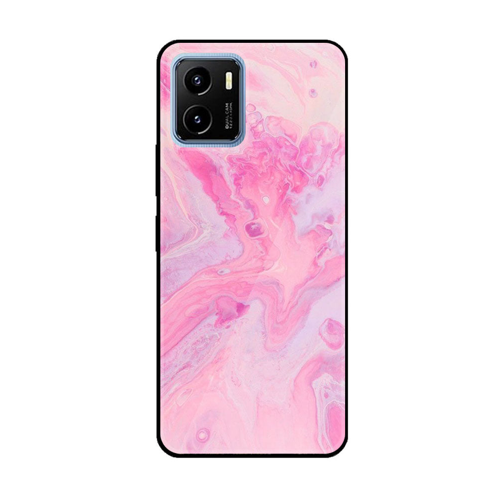 Vivo Y15a  Pink Marble Series Premium Printed Glass soft Bumper shock Proof Case