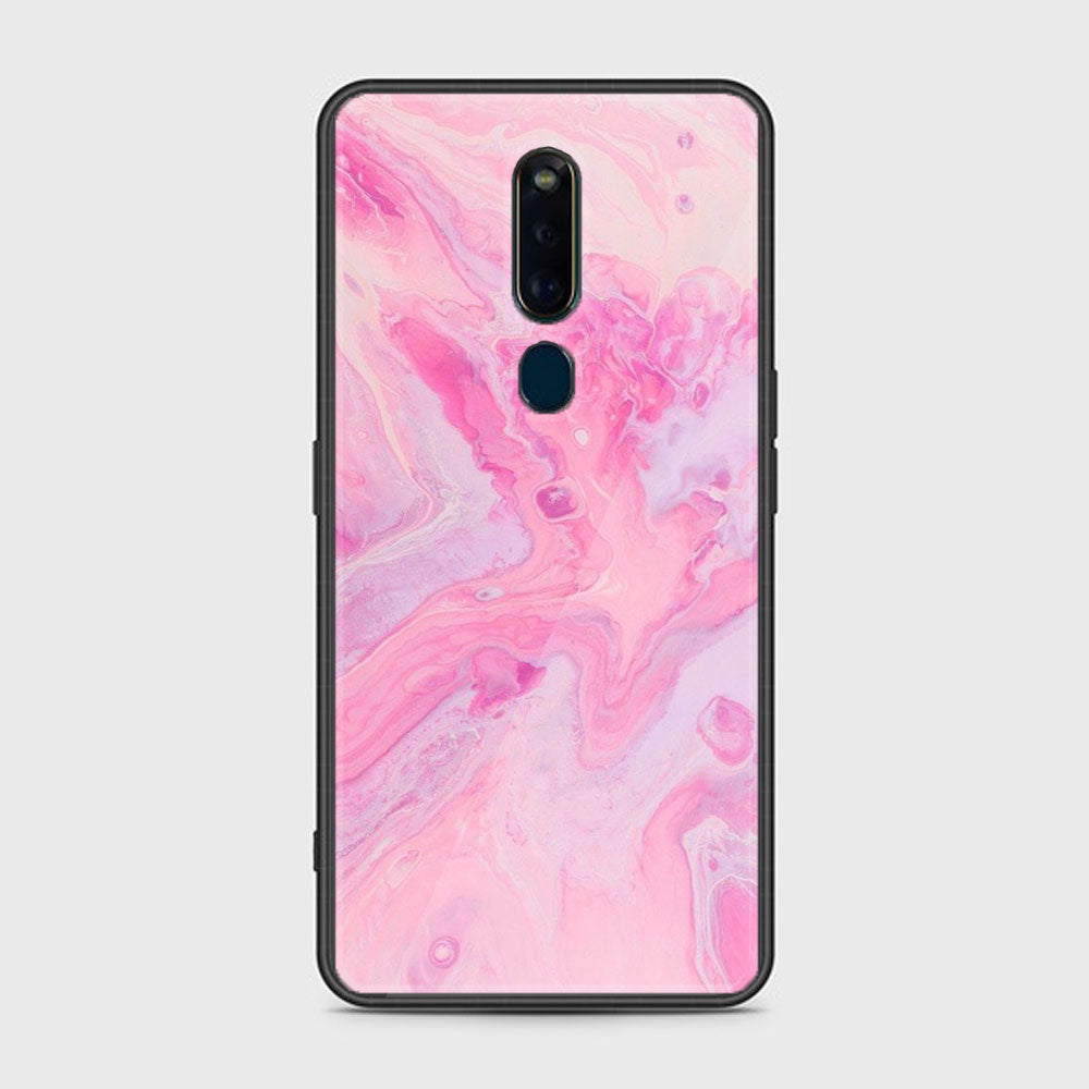 Oppo F11 Pro Pink Marble Series Premium Printed Glass soft Bumper shock Proof Case